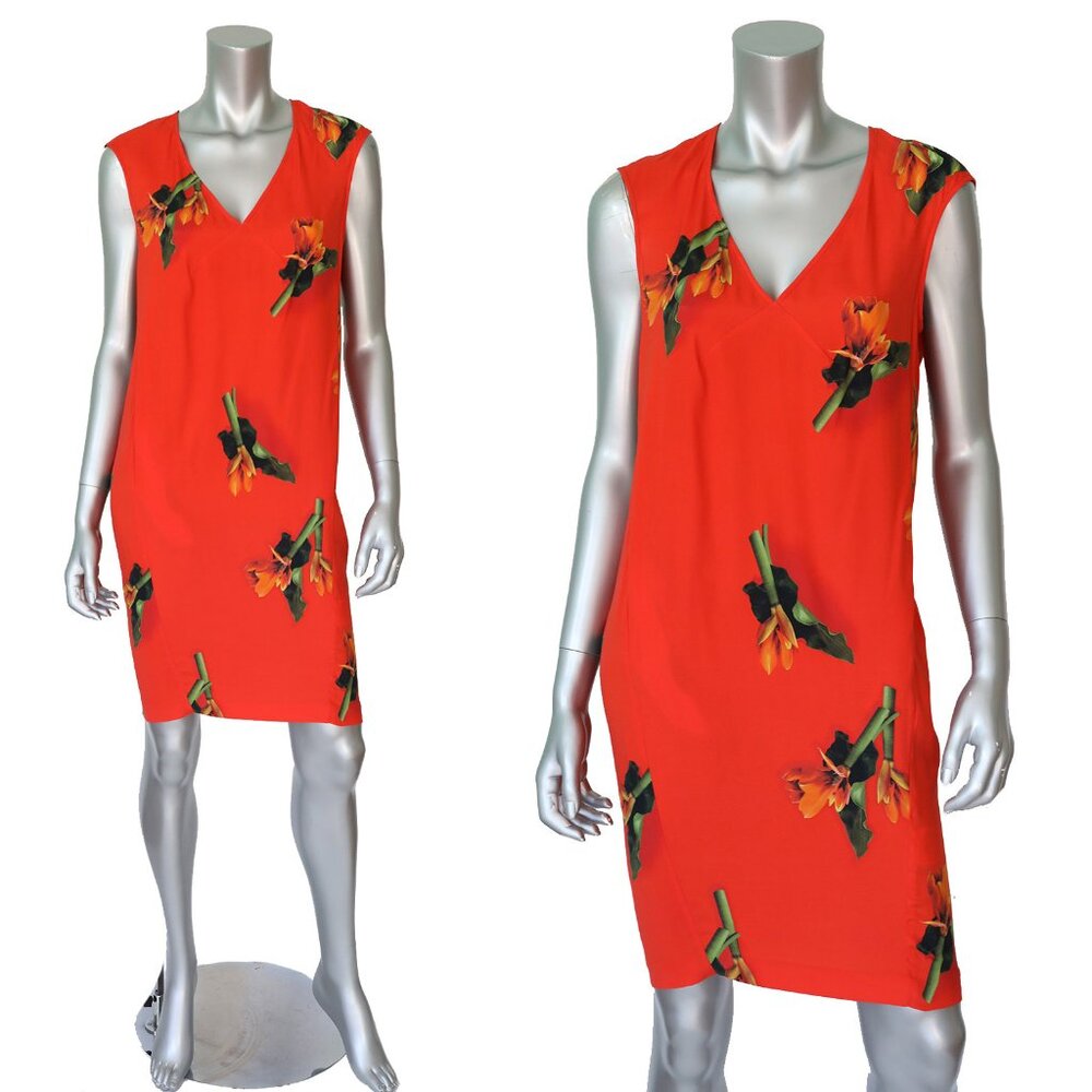 CACHAREL PARIS DRESS VIBRANT FLORAL PRINT SILK SLEEVELESS V-NECK